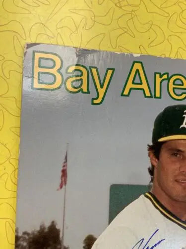 Autographed Oakland A’s baseball poster from 1986 Mothers Cookies store display featuring Jose Canseco