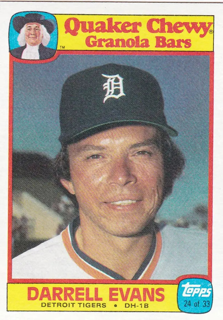 Baseball card of Quaker Oats Darrell Evans #24 from the Detroit Tigers