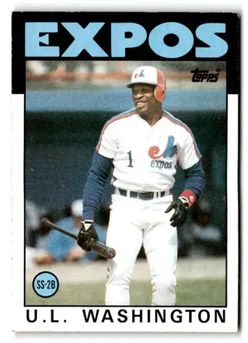 U.L. Washington 1986 Topps baseball card with original gloss, excellent Expos condition