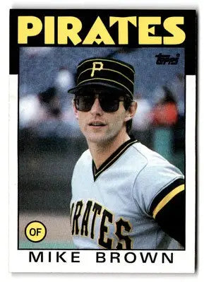 Vintage 1980s Mike Brown baseball card from 1986 Topps featuring Mike Brown of the Pittsburgh Pirates