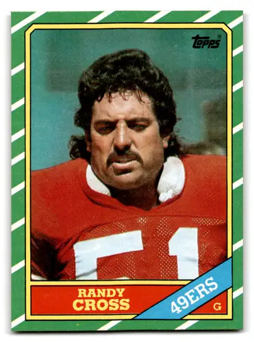 Original gloss Randy Cross football card showcasing excellent 49ers from 1986 Topps