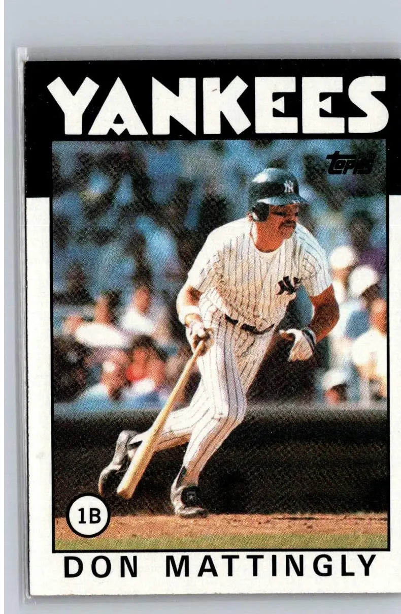 Vintage 1986 Topps Don Mattingly baseball card featuring New York Yankees player