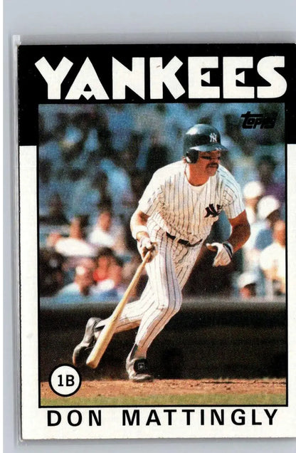 Vintage 1986 Topps Don Mattingly baseball card featuring New York Yankees player