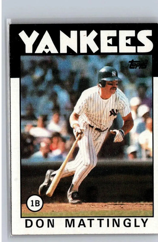 Vintage 1986 Topps Don Mattingly baseball card featuring New York Yankees player