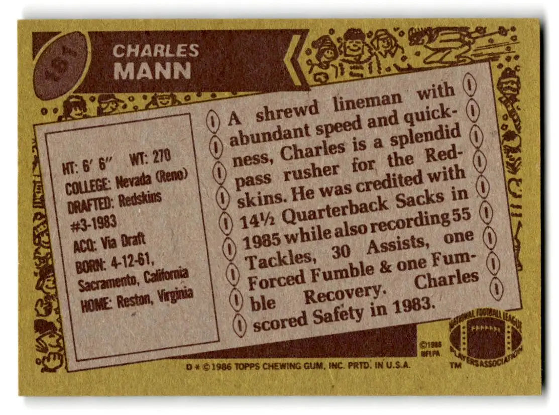 1986 Topps #181b Charles Mann - Football Card Single