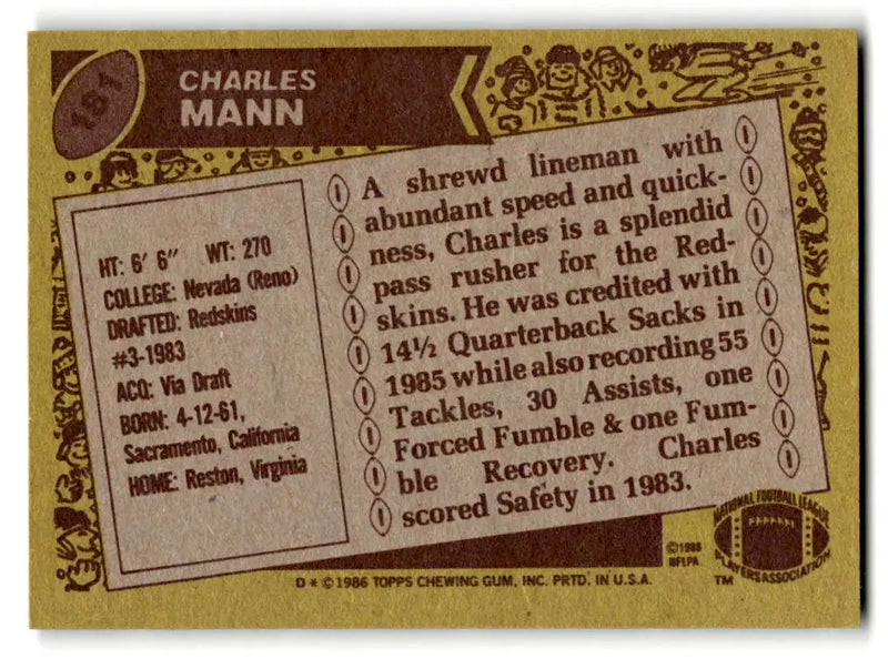 1986 Topps #181b Charles Mann - Football Card Single