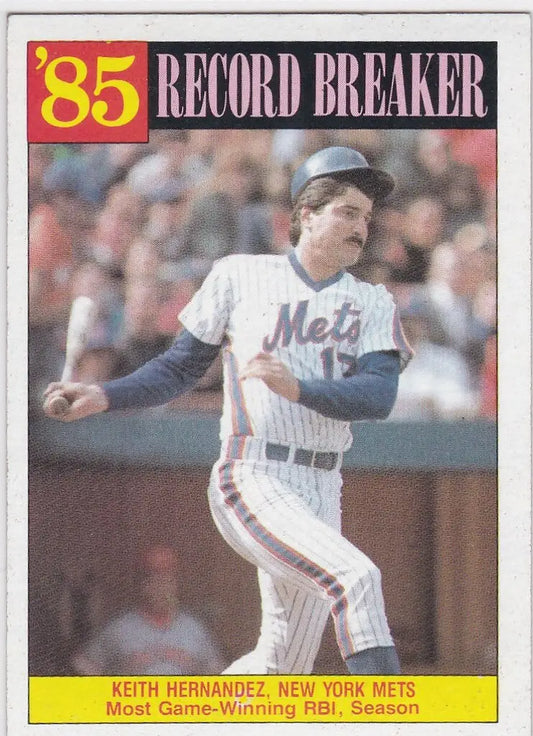1986 Topps #203 Keith Hernandez Record Breaker New York Mets - Baseball Card Single