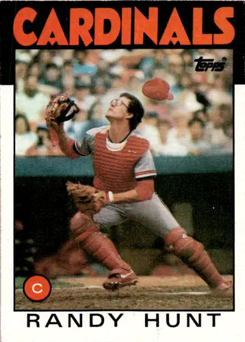 Original gloss Randy Hunt baseball card from 1986 Topps #218, rookie Cardinals ID 45948