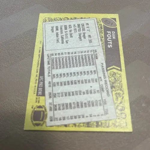 1986 Topps Dan Fouts football trading card from the sports trading card collection