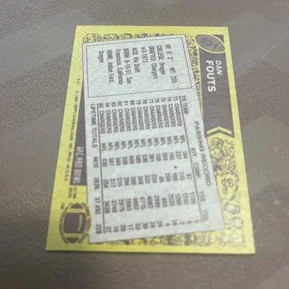 1986 Topps Dan Fouts football trading card from the sports trading card collection