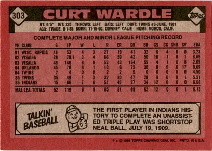 Original gloss on Curt Wardle baseball card back from 1986 Topps #303 Simply Sandoval