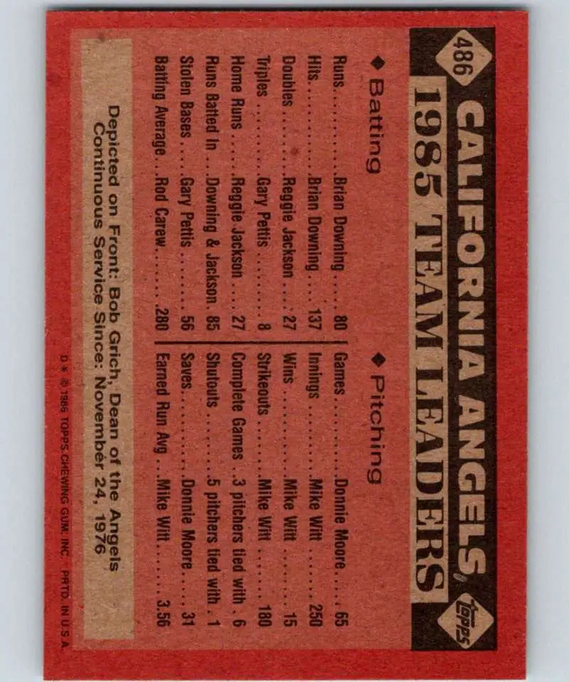 1986 Topps #486 Bobby Grich EX Excellent California Angels Baseball Card - Baseball Card Single