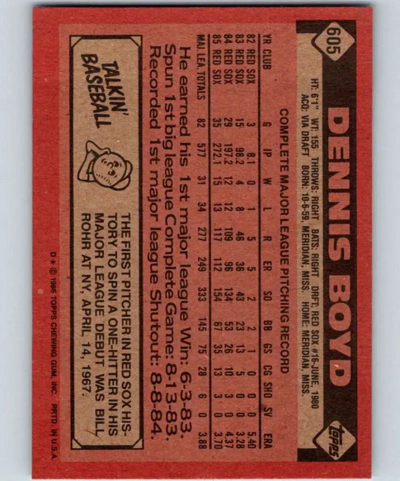1986 Topps #605 Oil Can Boyd EX Excellent Boston Red Sox Baseball Card - Baseball Card Single