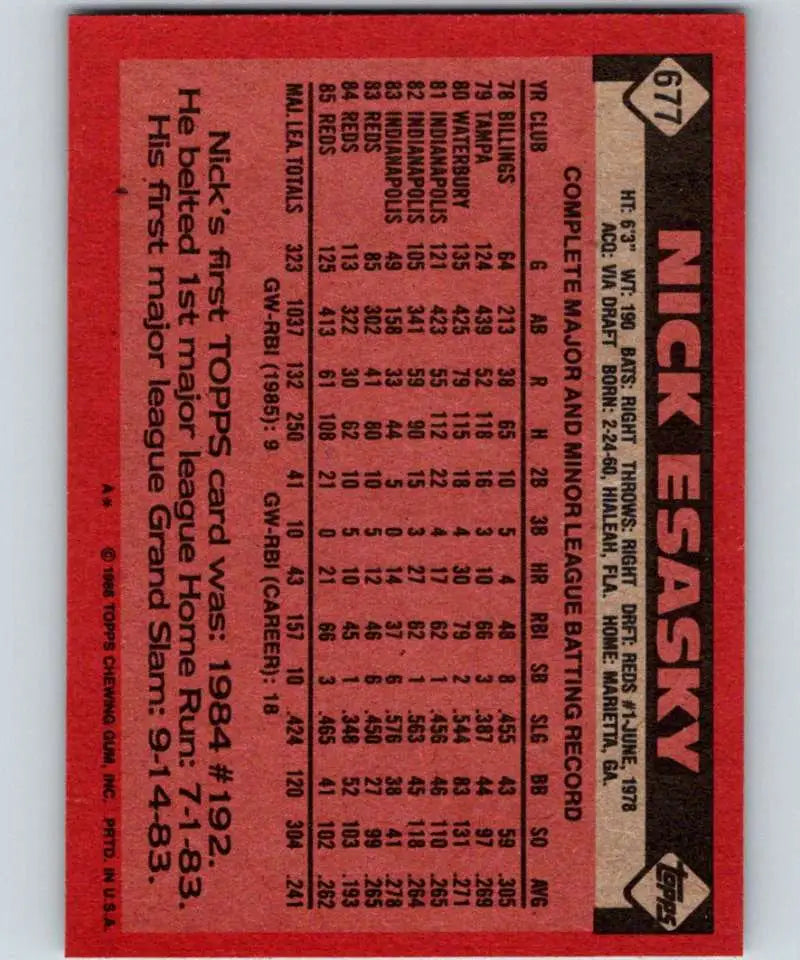 1986 Topps #677 Nick Esasky EX Excellent Cincinnati Reds Baseball Card - Baseball Card Single