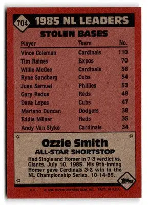 1986 Topps #704 Ozzie Smith - Trading Cards