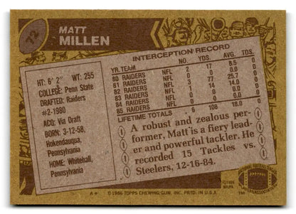 1986 Topps #72 Matt Millen - Trading Cards