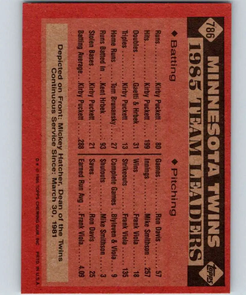 1986 Topps #786 Mickey Hatcher EX Excellent Minnesota Twins Baseball Card - Baseball Card Single