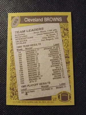 1986 Topps - Bernie Kosar #185. (RC) Cleveland Browns. EX+ - NRMT - Football Card Single