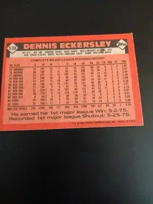1986 Topps - Dennis Eckersley #538. Chicago Cubs. NRMT+ - Baseball Card Single