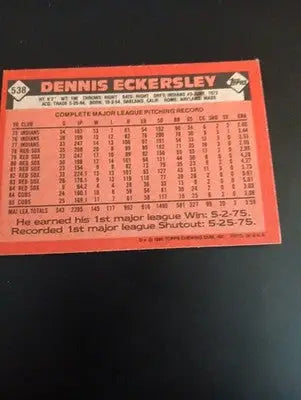 1986 Topps - Dennis Eckersley #538. Chicago Cubs. NRMT+ - Baseball Card Single