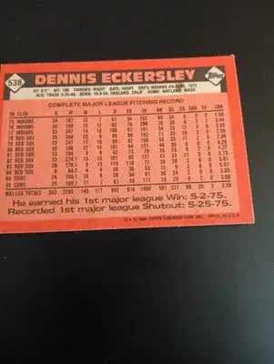 1986 Topps - Dennis Eckersley #538. Chicago Cubs. NRMT+ - Baseball Card Single