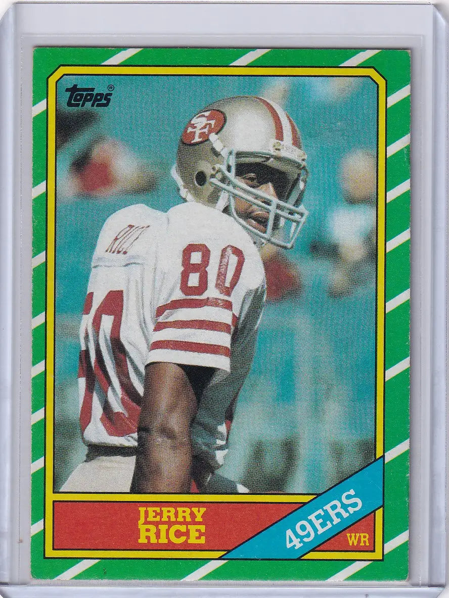 Jerry Rice football card from 1986 Topps Football #161 for San Francisco 49ers collectors