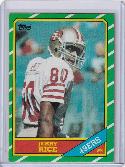 Jerry Rice football card from 1986 Topps Football #161 for San Francisco 49ers collectors