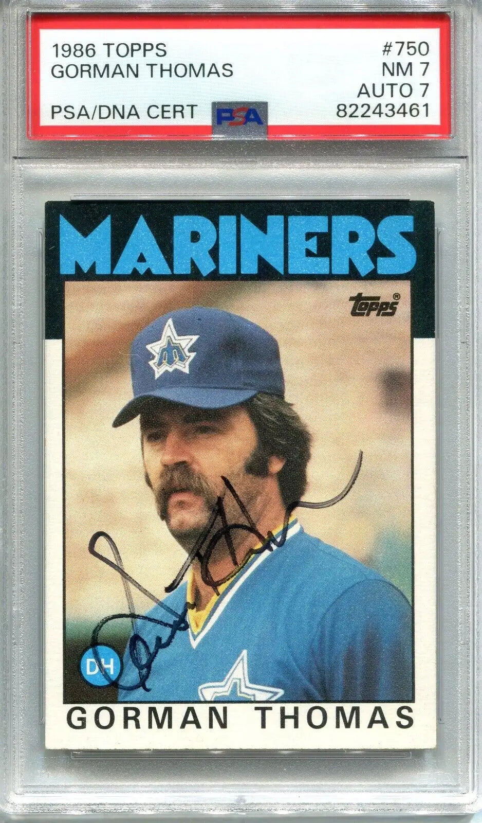 Signed Gorman Thomas trading card from 1986 Topps, PSA/DNA certified autograph