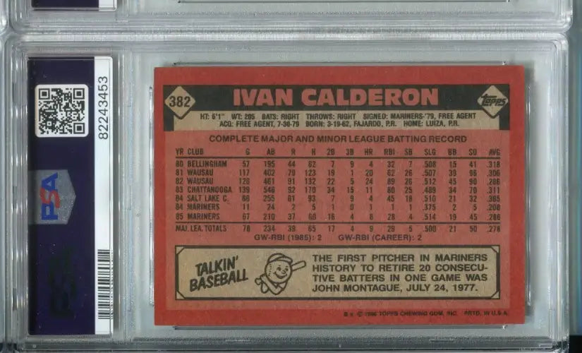 1986 Topps Ivan Calderon #382 Autograph Signed Card PSA 6 DNA 8 Auto Mariners - Baseball Card Single