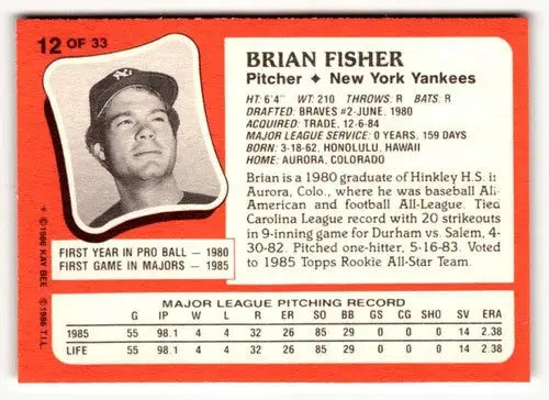 1986 Topps Kay-Bee Young Superstars of Baseball #12 Brian Fisher NrMt-M ID:50392 - Baseball Card Single