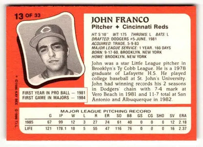 1986 Topps Kay-Bee Young Superstars of Baseball #13 John Franco NrMt-Mt ID:50410 - Trading Cards