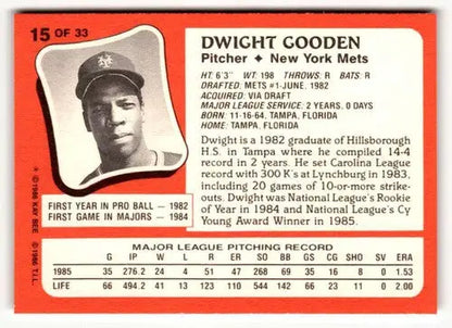 1986 Topps Kay-Bee Young Superstars of Baseball #15 Dwight Gooden NrMt- ID:50394 - Trading Cards
