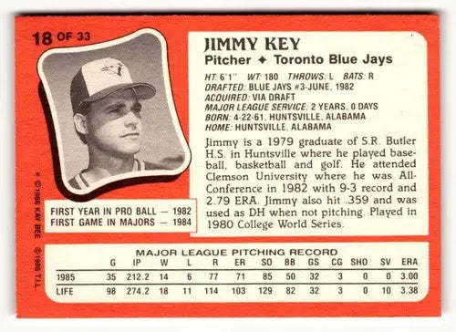 1986 Topps Kay-Bee Young Superstars of Baseball #18 Jimmy Key NrMt-Mt ID:50413 - Baseball Card Single