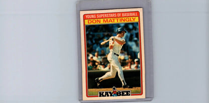 Don Mattingly 1986 Topps Kay-Bee Young Superstars baseball card in protective sleeve