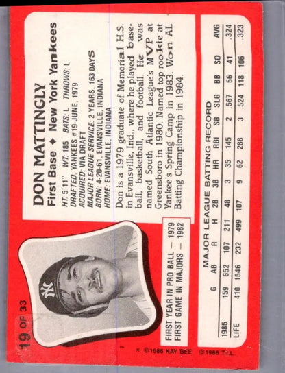 Don Mattingly baseball card from the 1986 Topps Kay-Bee Young Superstars of Baseball series