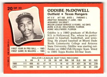 1986 Topps Kay-Bee Young Superstars of Baseball #20 Oddibe McDowell NrM ID:50395 - Trading Cards