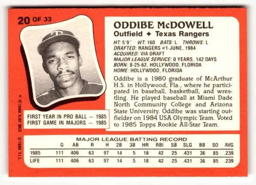 1986 Topps Kay-Bee Young Superstars of Baseball #20 Oddibe McDowell NrM ID:50395 - Baseball Card Single
