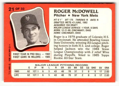 Original gloss of Roger McDowell baseball card from 1986 Topps Young Superstars series