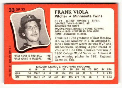 1986 Topps Kay-Bee Young Superstars of Baseball #33 Frank Viola NrMt-Mt ID:50399 - Trading Cards