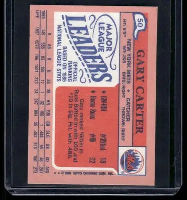 1986 Topps Major League Leaders Gary Carter #50 Mini Baseball - Baseball Card Single