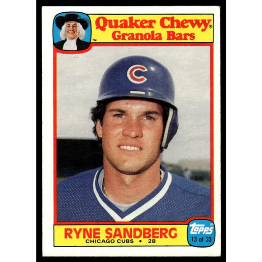 1986 Topps Quaker Granola #13 Ryne Sandberg EX Chicago Cubs Baseball Card