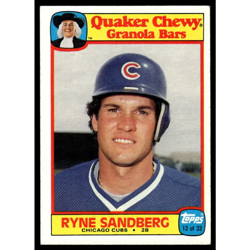 1986 Topps Quaker Granola #13 Ryne Sandberg EX Chicago Cubs Baseball Card - Baseball Card Single