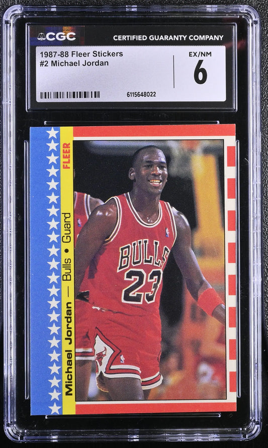 1987-88 Fleer Basketball Sticker #2 Michael Jordan CGC 6 EX/NM - Basketball Card Single