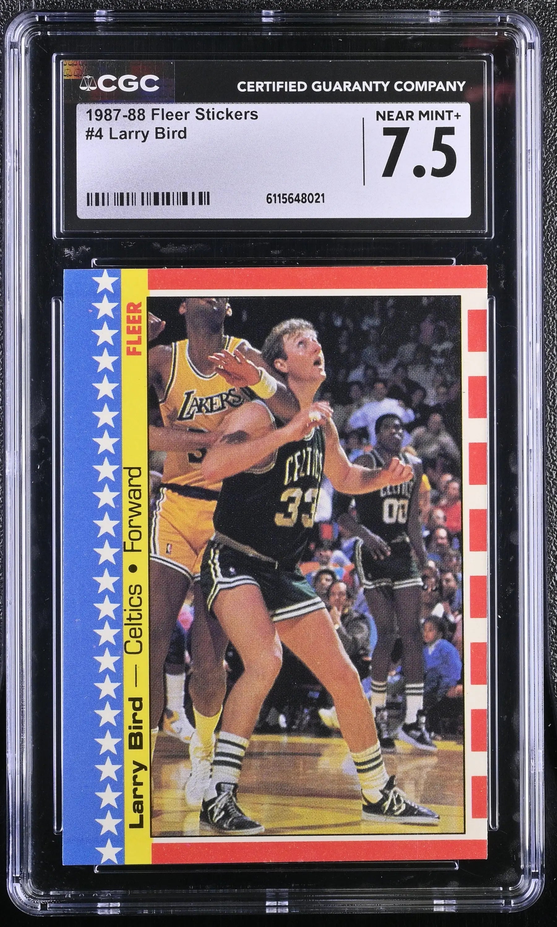 1987-88 Fleer Basketball Sticker #4 Larry Bird CGC 7.5 NM+ - Basketball Card Single