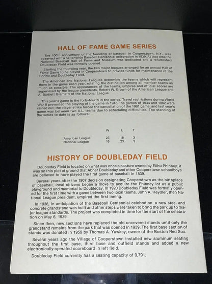 Hall of Fame Game Program featuring Braves Yankees Hall and Lou Piniella Auto