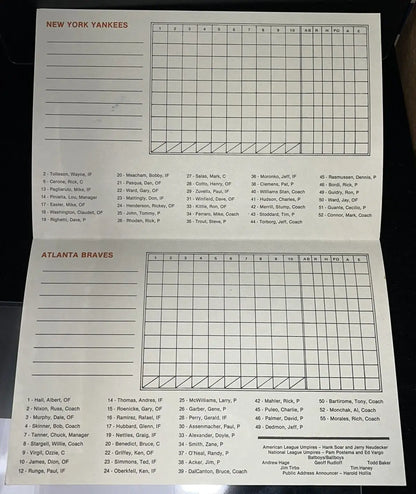Baseball scorecard from 1987 Braves Yankees Hall of Fame Game Program Lou Piniella Auto