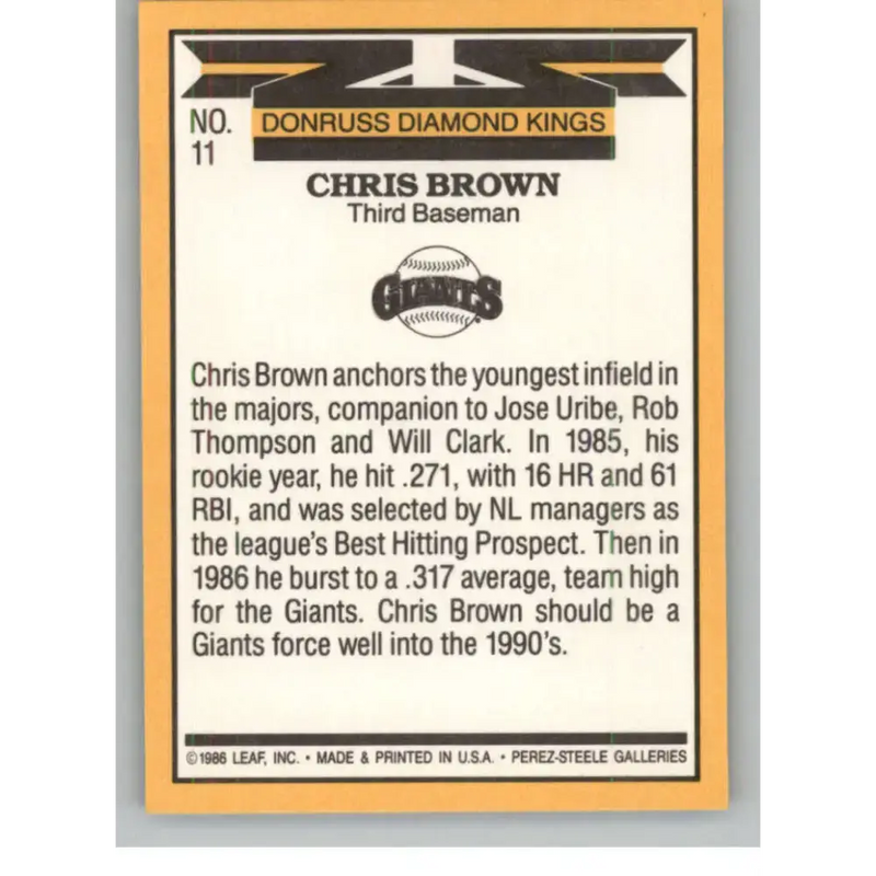 1987 Donruss #11 Chris Brown EX Excellent San Francisco Giants Baseball Card - Baseball Card Single