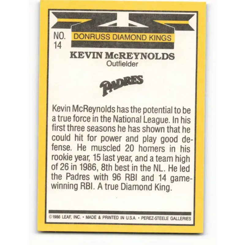 1987 Donruss #14 Kevin McReynolds DK ERR EX San Diego Padres Baseball Card - Baseball Card Single