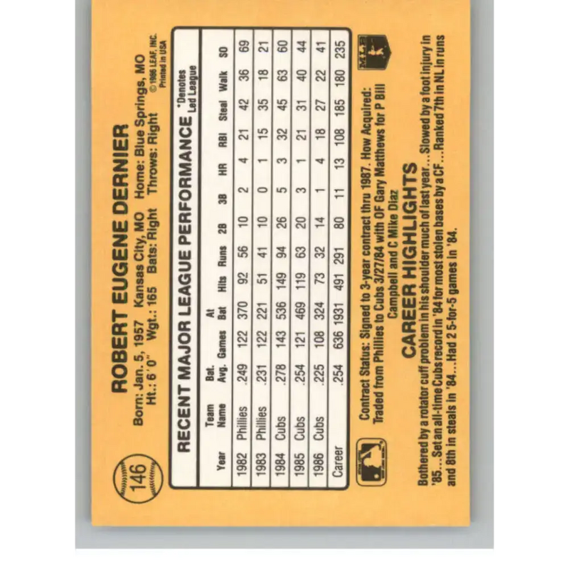 1987 Donruss #146 Bob Dernier EX Excellent Chicago Cubs Baseball Card - Baseball Card Single