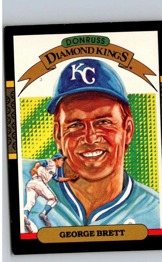 1987 Donruss #15 George Brett baseball card featuring 1980s Donruss Diamond Kings artwork
